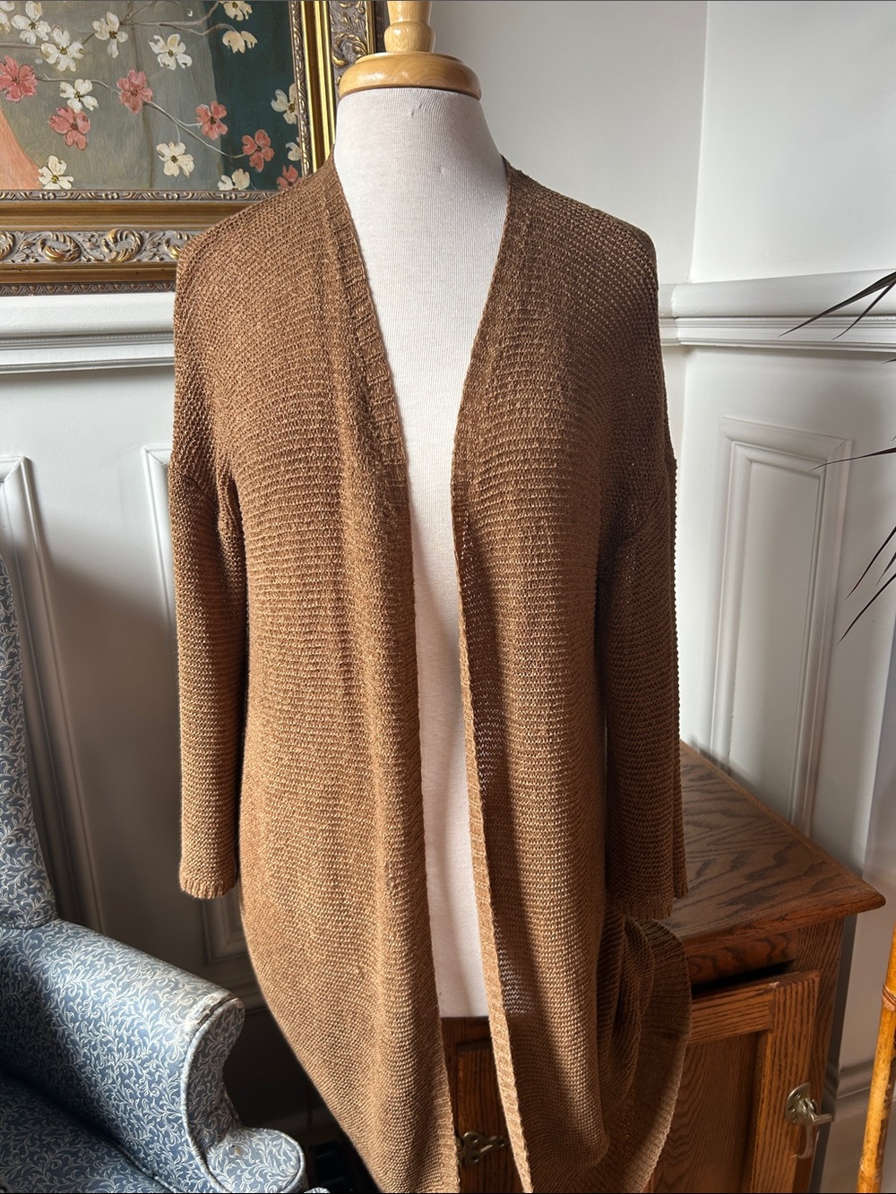 Pink Martini Open-Front Knit Cardigan in Warm Brown